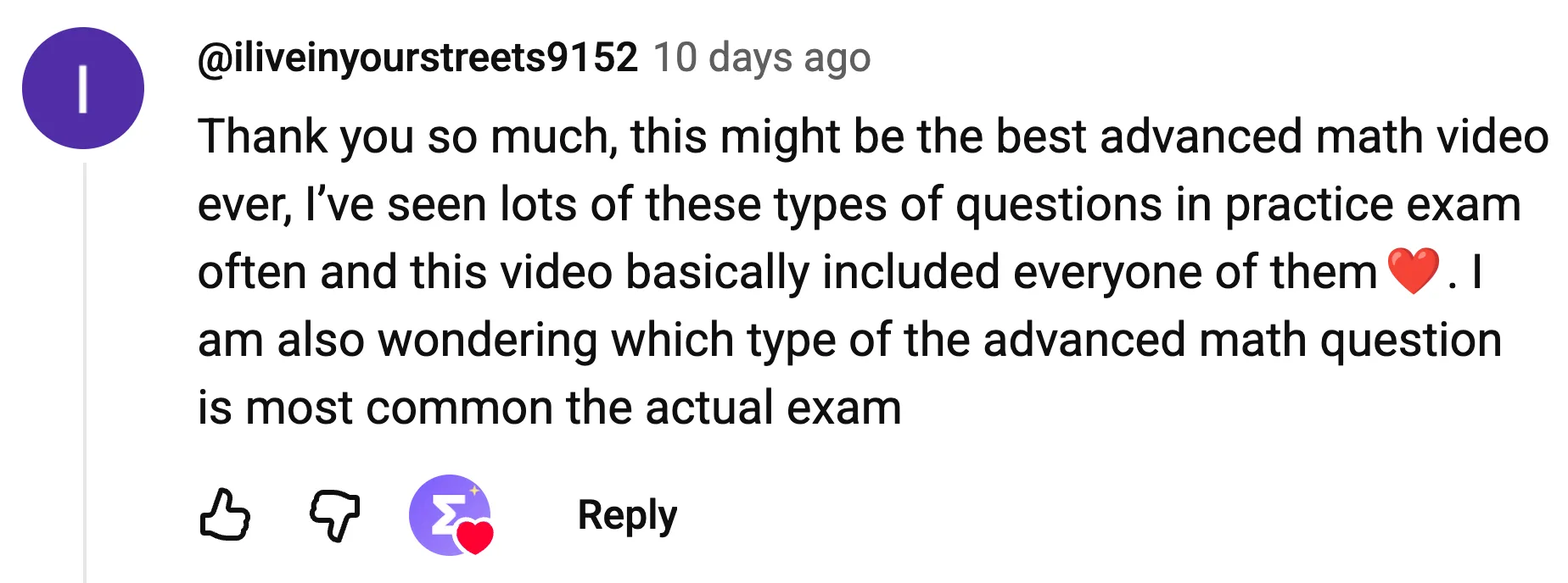 YouTube comment: might be the best advanced math video ever