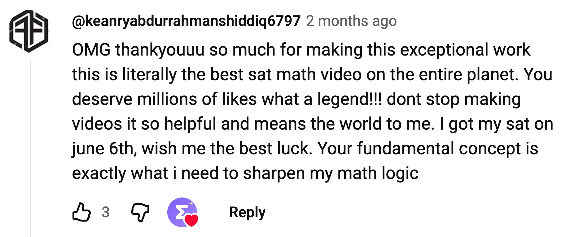 YouTube comment: the best SAT math video on the entire planet