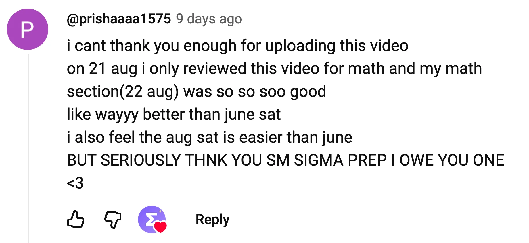 YouTube comment: math section was way better than the June SAT