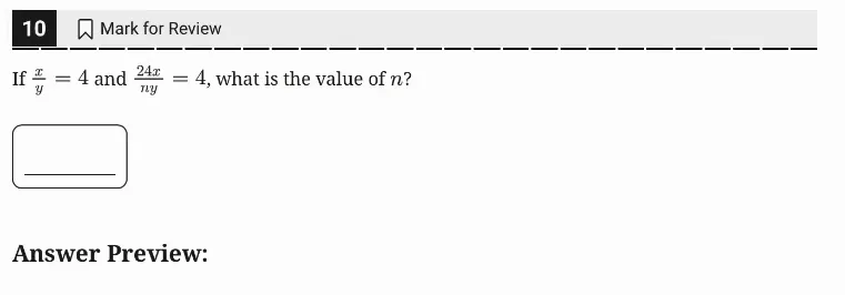 SAT Practice Test 10, Module 1, Question 10 (Ratios, rates, proportional relationships, and units) as it appears in the walkthrough video