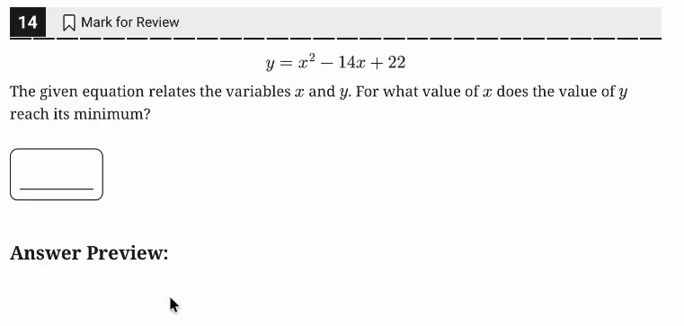 SAT Practice Test 10, Module 1, Question 14 (Nonlinear functions) as it appears in the walkthrough video