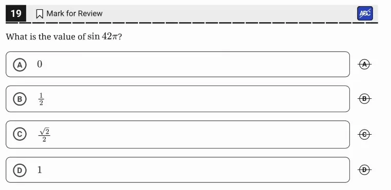 SAT Practice Test 10, Module 1, Question 19 (Circles) as it appears in the walkthrough video