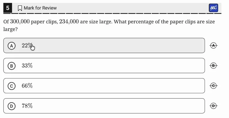 SAT Practice Test 10, Module 1, Question 5 (Percentages) as it appears in the walkthrough video