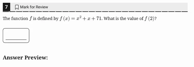 SAT Practice Test 10, Module 1, Question 7 (Nonlinear functions) as it appears in the walkthrough video