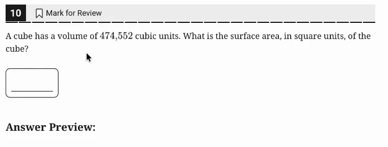 SAT Practice Test 10, Module 2, Question 10 (Area and volume) as it appears in the walkthrough video