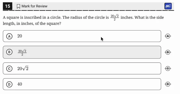 SAT Practice Test 10, Module 2, Question 15 (Right triangles and trigonometry) as it appears in the walkthrough video