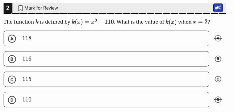 SAT Practice Test 11, Module 1, Question 2 (Nonlinear functions) as it appears in the walkthrough video