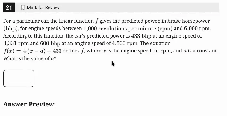 SAT Practice Test 11, Module 1, Question 21 (Linear functions) as it appears in the walkthrough video