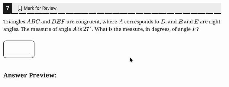 SAT Practice Test 11, Module 1, Question 7 (Lines, angles, and triangles) as it appears in the walkthrough video
