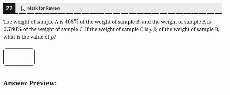 SAT Practice Test 11, Module 2, Question 22 (Percentages) as it appears in the walkthrough video