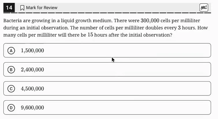 SAT Practice Test 4, Module 1, Question 14 (Nonlinear functions) as it appears in the walkthrough video