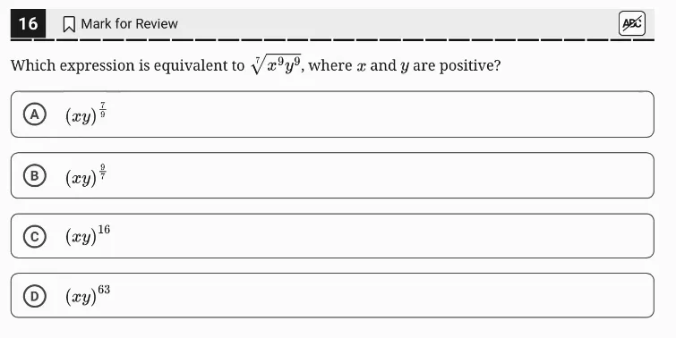 SAT Practice Test 4, Module 1, Question 16 (Equivalent expressions) as it appears in the walkthrough video
