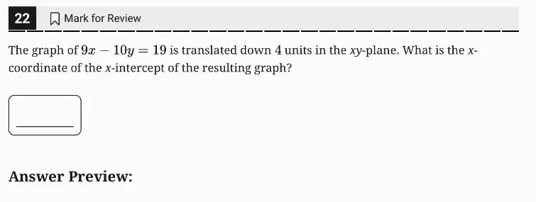 SAT Practice Test 4, Module 1, Question 22 (Linear equations in two variables) as it appears in the walkthrough video