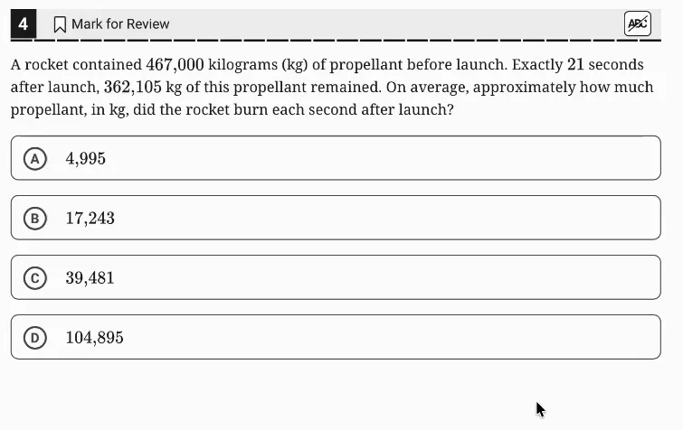 SAT Practice Test 4, Module 1, Question 4 (Linear equations in one variable) as it appears in the walkthrough video