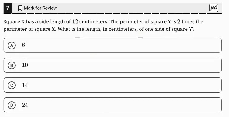 SAT Practice Test 4, Module 1, Question 7 (Area and volume) as it appears in the walkthrough video