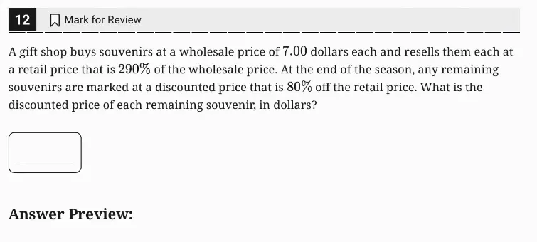 SAT Practice Test 4, Module 2, Question 12 (Percentages) as it appears in the walkthrough video
