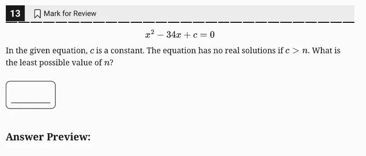 SAT Practice Test 4, Module 2, Question 13 (Nonlinear equations in one variable and systems of equations in two variables) as it appears in the walkthrough video