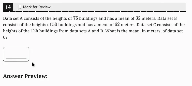 SAT Practice Test 4, Module 2, Question 14 (One-variable data: distributions and measures of center and spread) as it appears in the walkthrough video
