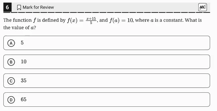 SAT Practice Test 4, Module 2, Question 6 (Linear functions) as it appears in the walkthrough video