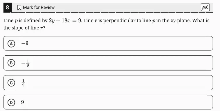 SAT Practice Test 4, Module 2, Question 8 (Linear equations in two variables) as it appears in the walkthrough video