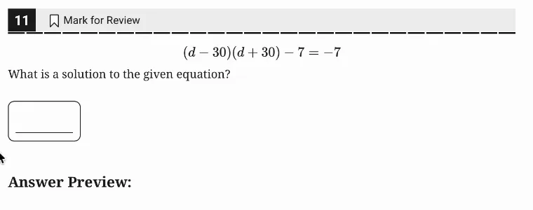 SAT Practice Test 5, Module 1, Question 11 (Nonlinear equations in one variable and systems of equations in two variables) as it appears in the walkthrough video