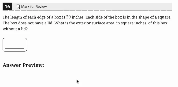 SAT Practice Test 5, Module 1, Question 16 (Area and volume) as it appears in the walkthrough video