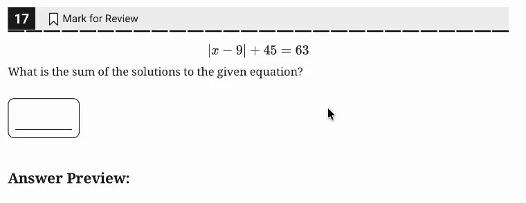 SAT Practice Test 5, Module 1, Question 17 (Nonlinear equations in one variable and systems of equations in two variables) as it appears in the walkthrough video