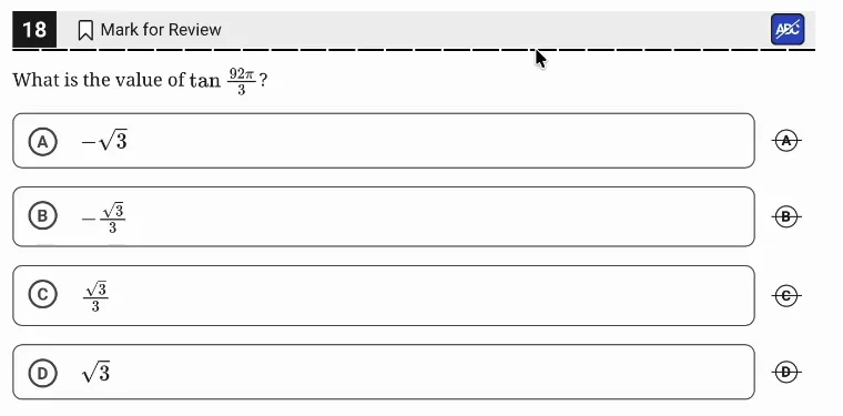 SAT Practice Test 5, Module 1, Question 18 (Circles) as it appears in the walkthrough video