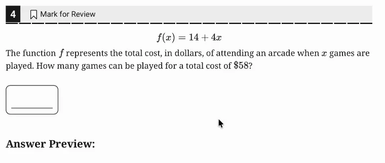 SAT Practice Test 5, Module 1, Question 4 (Linear functions) as it appears in the walkthrough video