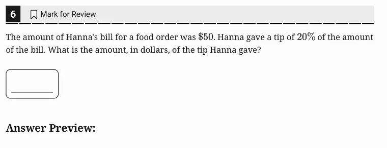 SAT Practice Test 5, Module 1, Question 6 (Percentages) as it appears in the walkthrough video