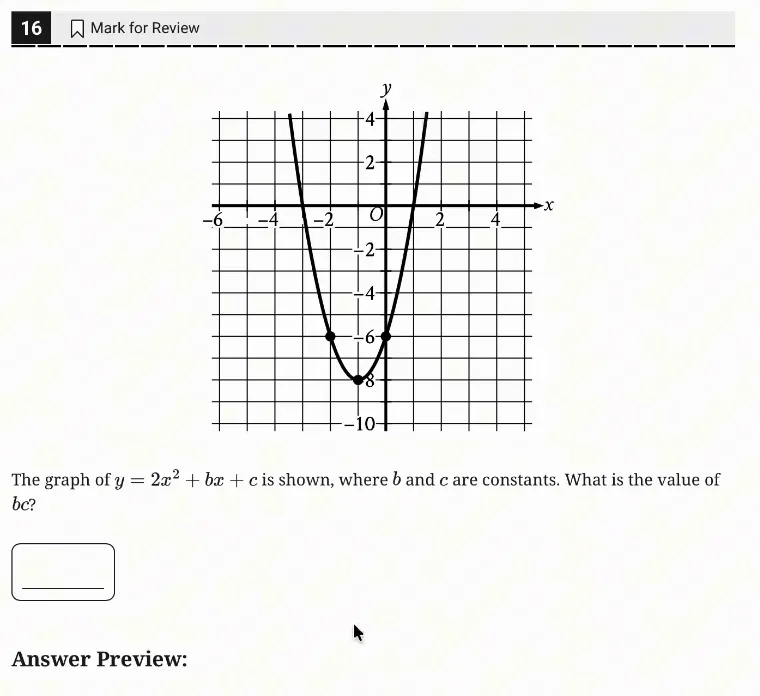SAT Practice Test 5, Module 2, Question 16 (Nonlinear functions) as it appears in the walkthrough video