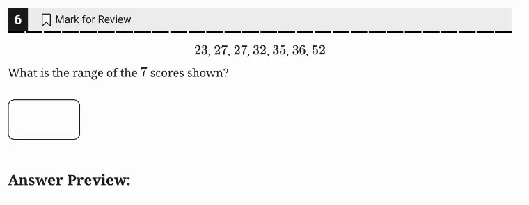SAT Practice Test 5, Module 2, Question 6 (One-variable data: distributions and measures of center and spread) as it appears in the walkthrough video