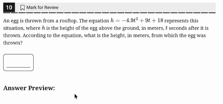 SAT Practice Test 6, Module 1, Question 10 (Nonlinear functions) as it appears in the walkthrough video