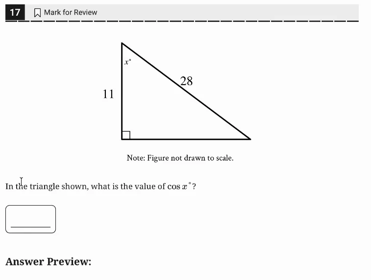 SAT Practice Test 6, Module 1, Question 17 (Right triangles and trigonometry) as it appears in the walkthrough video