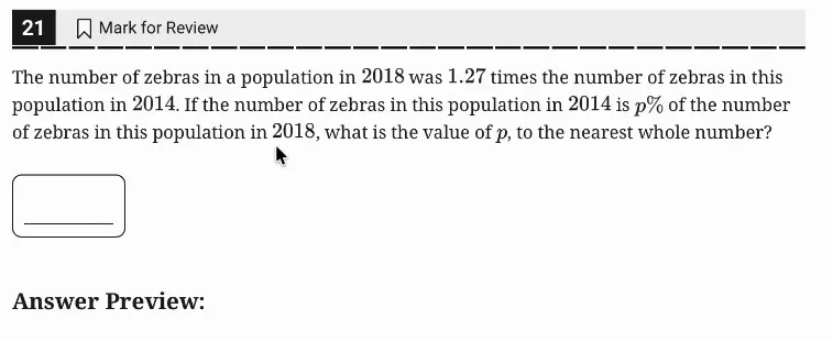 SAT Practice Test 6, Module 1, Question 21 (Percentages) as it appears in the walkthrough video