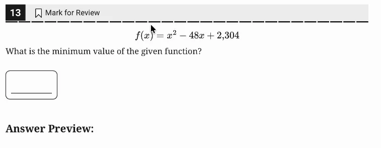 SAT Practice Test 6, Module 2, Question 13 (Nonlinear functions) as it appears in the walkthrough video