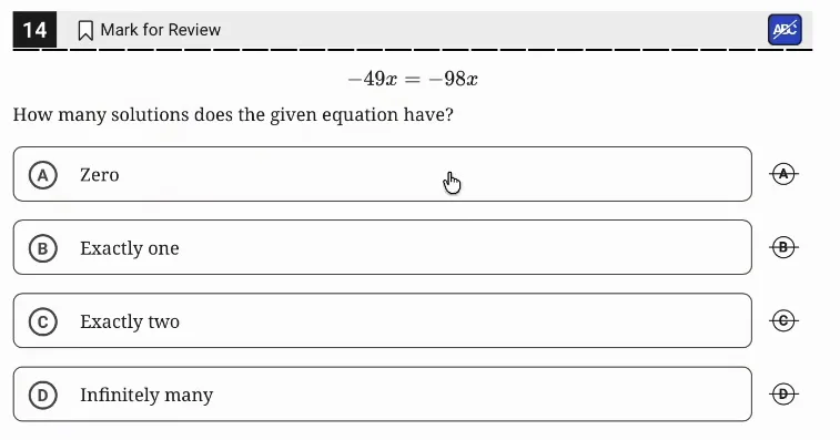 SAT Practice Test 6, Module 2, Question 14 (Linear equations in one variable) as it appears in the walkthrough video