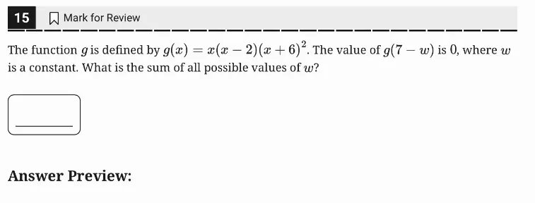 SAT Practice Test 6, Module 2, Question 15 (Nonlinear functions) as it appears in the walkthrough video