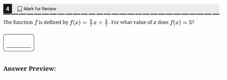 SAT Practice Test 6, Module 2, Question 4 (Linear functions) as it appears in the walkthrough video
