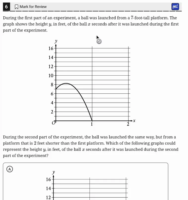SAT Practice Test 7, Module 1, Question 6 (Nonlinear functions) as it appears in the walkthrough video