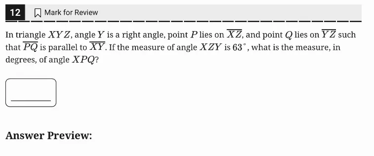 SAT Practice Test 7, Module 2, Question 12 (Lines, angles, and triangles) as it appears in the walkthrough video