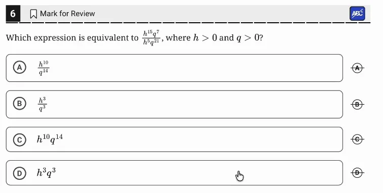 SAT Practice Test 7, Module 2, Question 6 (Equivalent expressions) as it appears in the walkthrough video