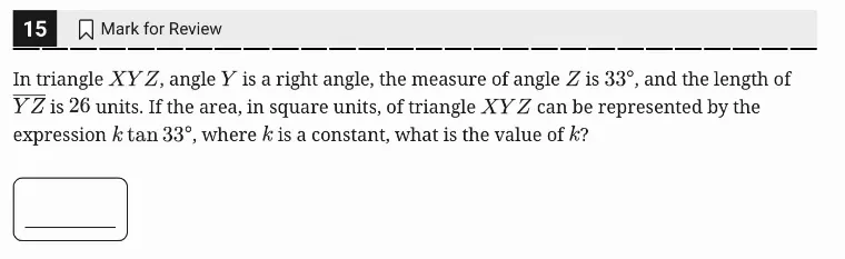 SAT Practice Test 8, Module 2, Question 15 (Right triangles and trigonometry) as it appears in the walkthrough video