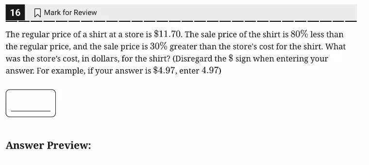 SAT Practice Test 8, Module 2, Question 16 (Percentages) as it appears in the walkthrough video
