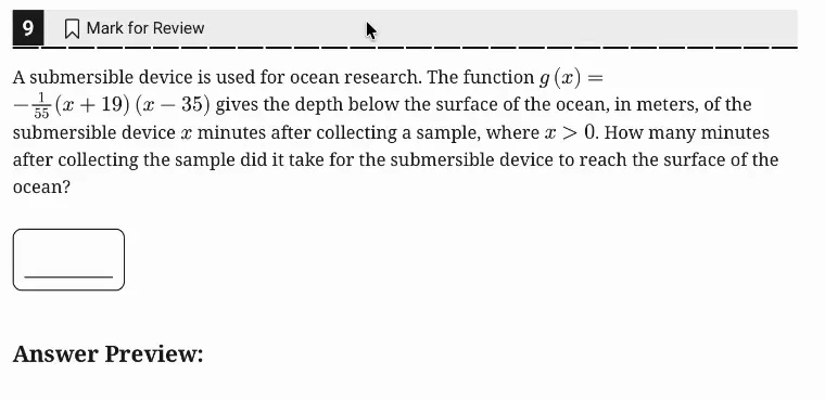 SAT Practice Test 8, Module 2, Question 9 (Nonlinear functions) as it appears in the walkthrough video