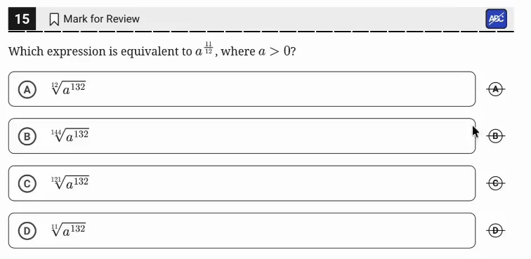 SAT Practice Test 9, Module 1, Question 15 (Equivalent expressions) as it appears in the walkthrough video