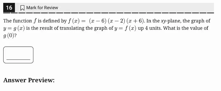 SAT Practice Test 9, Module 1, Question 16 (Nonlinear functions) as it appears in the walkthrough video