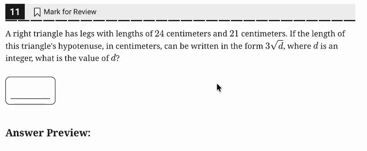 SAT Practice Test 9, Module 2, Question 11 (Right triangles and trigonometry) as it appears in the walkthrough video