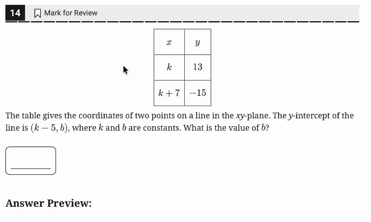SAT Practice Test 9, Module 2, Question 14 (Linear equations in two variables) as it appears in the walkthrough video