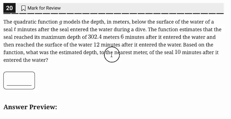 SAT Practice Test 9, Module 2, Question 20 (Nonlinear functions) as it appears in the walkthrough video